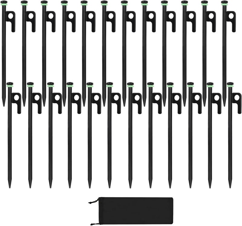 HOLANHING 24Pcs Tent Stakes, 8in Heavy Duty Tent Stakes with Storage Pouch, Dia 0.35in Forged Steel Stakes for Tent Used on Rocks, Grassland(24Pcs 8in Stakes) - Image 1